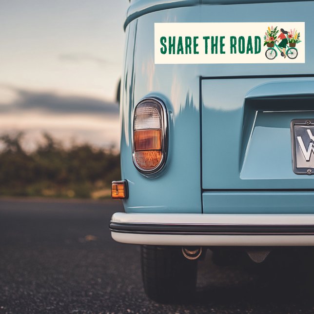 Pegatina Para Coche COMPARTIR EL Chica de la bicicleta de carretera co (SHARE THE ROAD Bicycle Girl w Flowers Cyclist Bumper Sticker
)