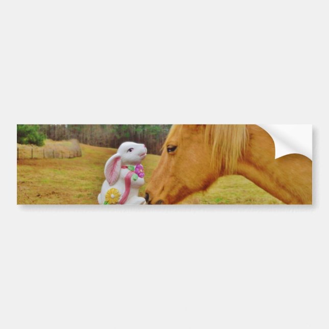 Pegatina Para Coche Conejo blanco y caballo amarillo (Frente)