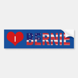 Pegatina Para Coche ¡Corazón BERNIE! En azul con bandera