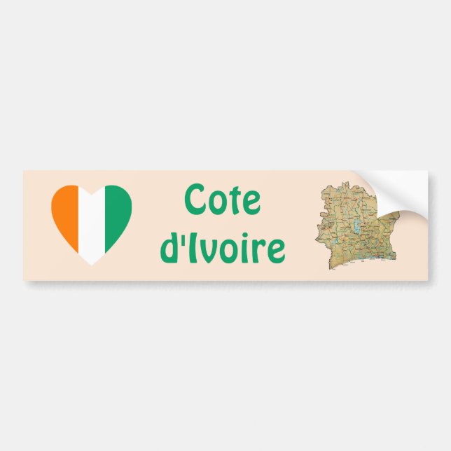 Pegatina Para Coche Corazón de la bandera del d'Ivoire de Cote + (Frente)