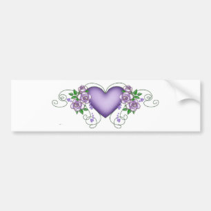 Pegatina Para Coche corazón púrpura con los rosas y las vides