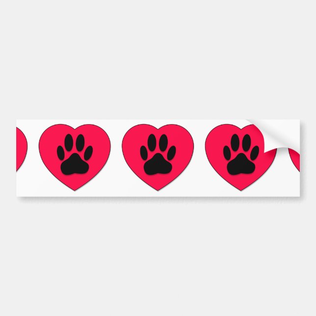 Pegatina Para Coche Corazón Rojo Con Papas De Perro Impresión (Frente)