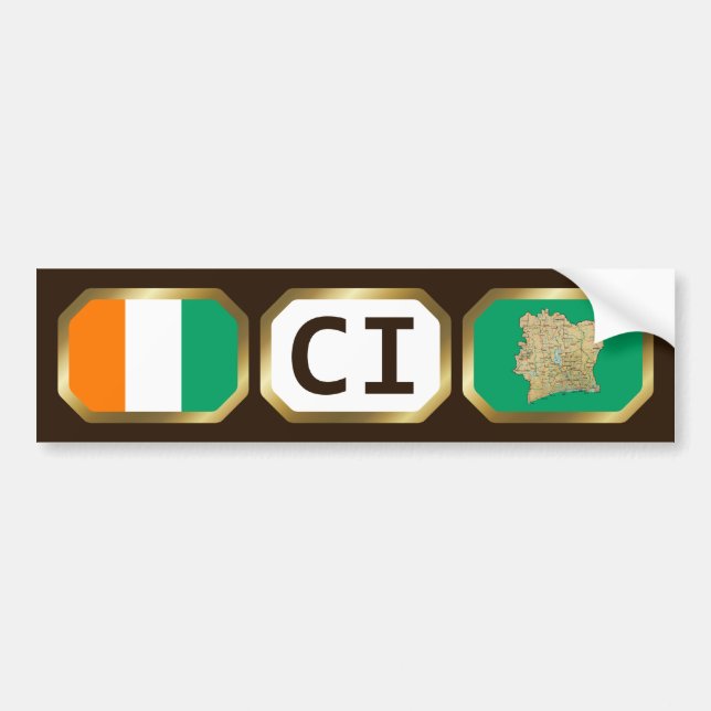 Pegatina Para Coche Cote d'Ivoire Flag Map Code Bumper Sticker (Frente)