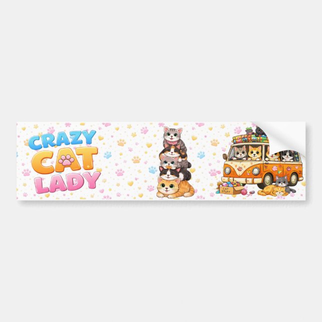 Pegatina Para Coche Crazy Cat Lady Funny Bumper Sticker  (Frente)