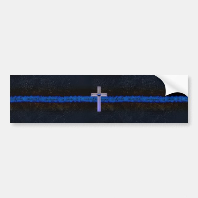 Pegatina Para Coche Cruz delgada de la línea azul (Frente)