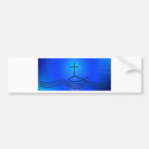 Pegatina Para Coche Cruz y pescados azules (Ichthus)