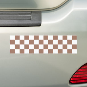 Pegatina Para Coche Cuadrados de cheques mocha retro geométrico blanco