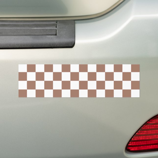 Pegatina Para Coche Cuadrados de cheques mocha retro geométrico blanco (en coche)