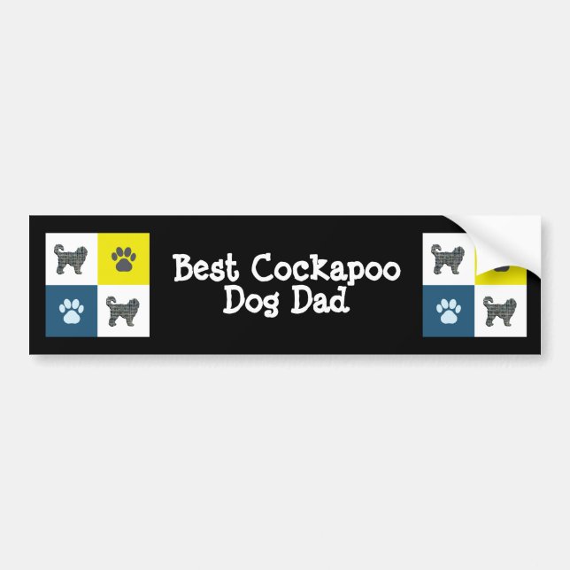 Pegatina Para Coche Cuadrícula amarilla y azul de perro Cockapoo (Frente)