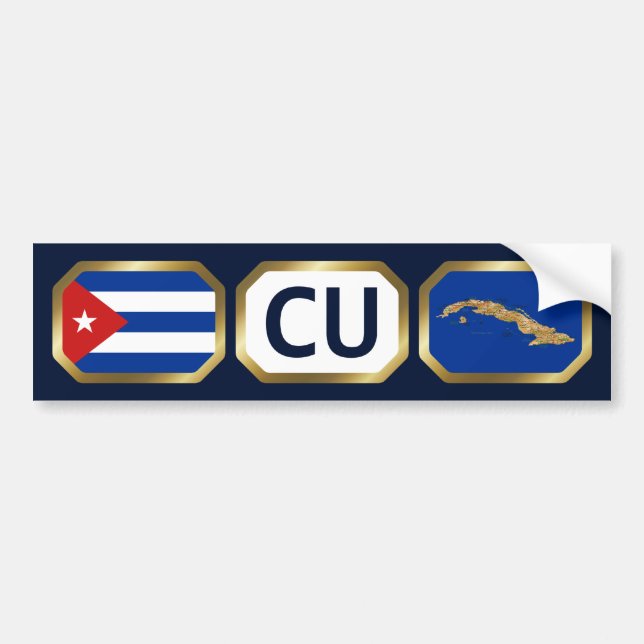 Pegatina Para Coche Cuba Flag Map Code Bumper Sticker (Frente)