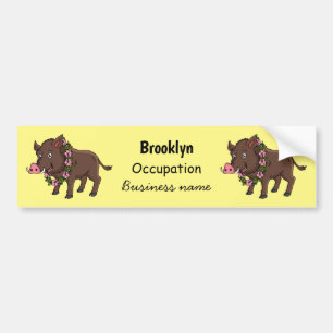 Pegatina Para Coche Cute cartoon wild boar and flowers 