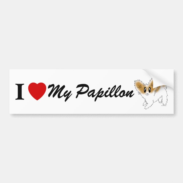 Pegatina Para Coche Cute Scruffy Papillon I Heart Love My Papillon (Frente)