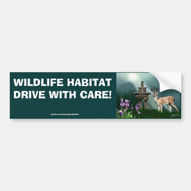Pegatina Para Coche Deer & Inukshuk Wilderness Safety Bumper Sticker (Frente)