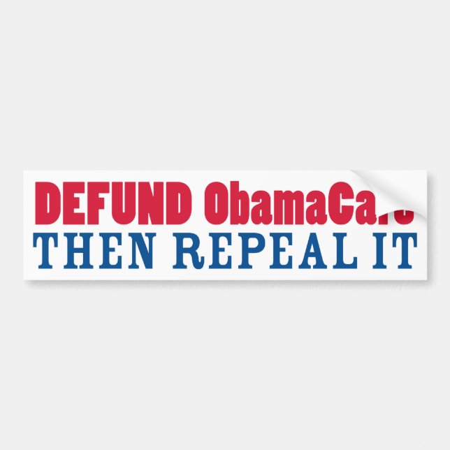 Pegatina Para Coche Defund ObamaCare entonces lo abroga (Frente)