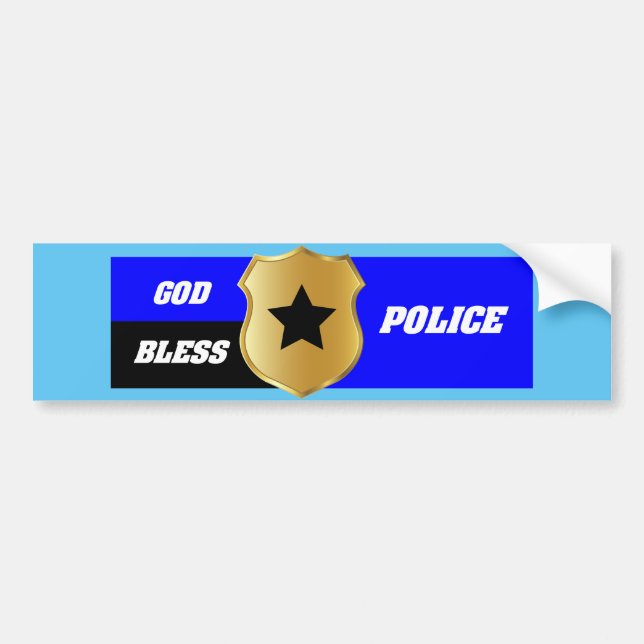 Pegatina Para Coche Delgada Línea Azul, Dios bendiga a la policía (Frente)