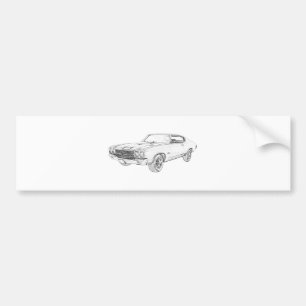 Pegatina Para Coche Dibujo blanco y negro 1970 de Chevrolet Chevelle