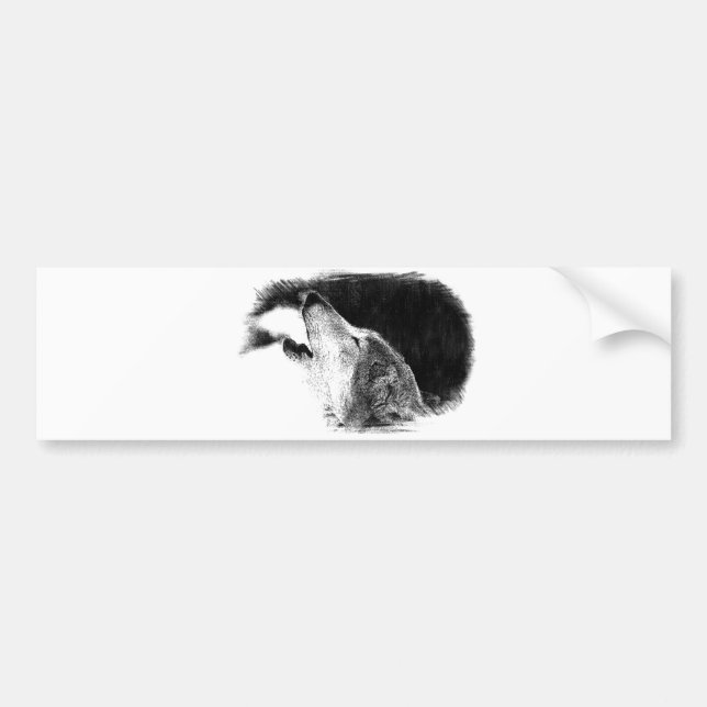 Pegatina Para Coche Dibujo de sketch de lobo gris negro y blanco (Frente)