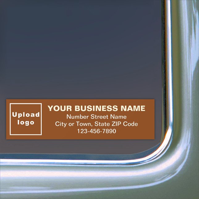 Pegatina Para Coche Dirección comercial y número de teléfono en Brown (Your business name, logo, address and phone number on brown bumper sticker.)