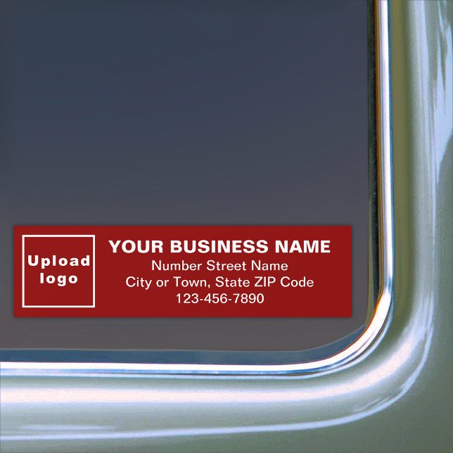 Pegatina Para Coche Dirección comercial y número de teléfono en rojo (Your business name, logo, address and phone number on red bumper sticker.)
