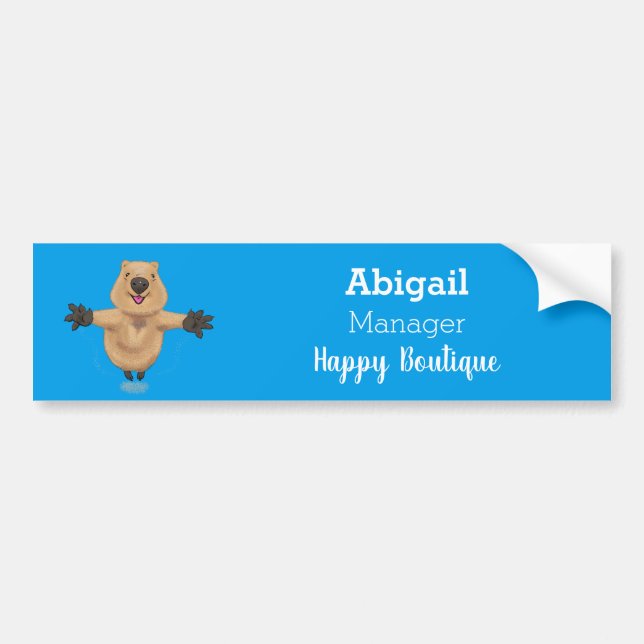 Pegatina Para Coche Diseño de personalizados de quokka saltando feliz (Frente)