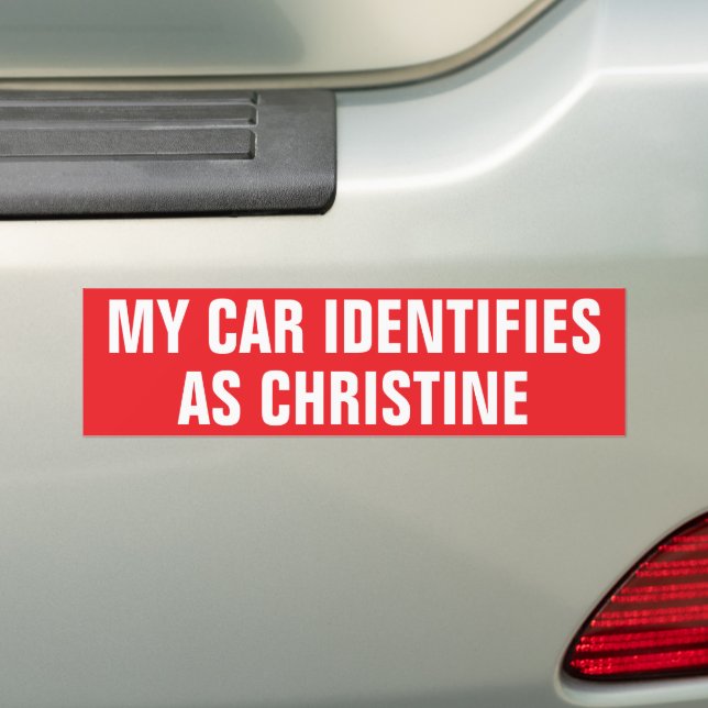 Pegatina Para Coche Divertido "Mi auto se identifica como Christine" (en coche)