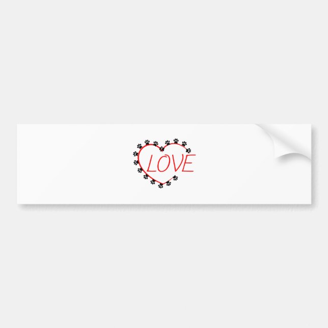 Pegatina Para Coche Dog Paws Red Heart Love (Frente)