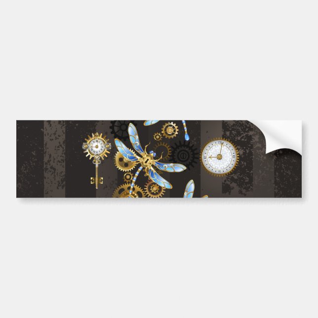 Pegatina Para Coche Dragoniscos de Steampunk sobre fondo rayado marrón (Frente)