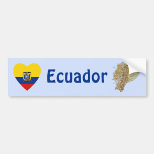 Pegatina Para Coche Ecuador Flag Heart + Map Bumper Sticker