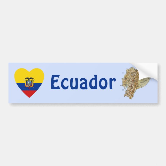 Pegatina Para Coche Ecuador Flag Heart + Map Bumper Sticker (Frente)