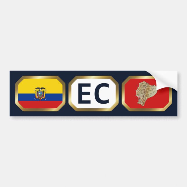 Pegatina Para Coche Ecuador Flag Map Code Bumper Sticker (Frente)