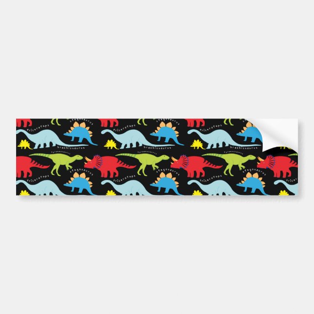 Pegatina Para Coche El dinosaurio diseña verde del rojo azul en negro (Frente)