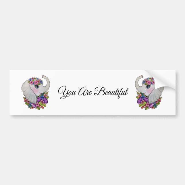 Pegatina Para Coche Elefante acuarela con flores silvestres (Frente)