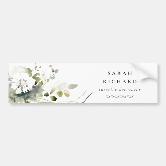 Pegatina Para Coche Elegante Boho moderno Resumen Floral blanca verde (Frente)
