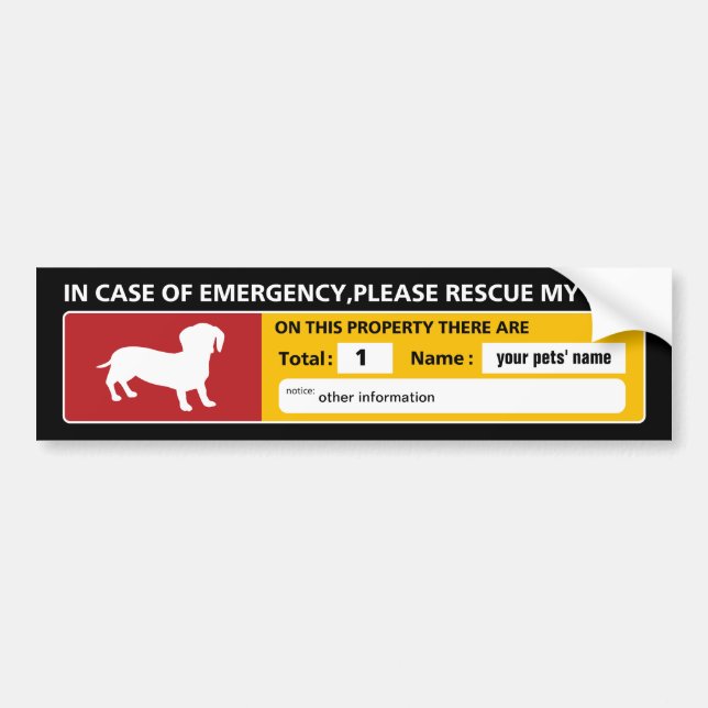 Pegatina Para Coche Emergency Sticker (dachshund) (Frente)