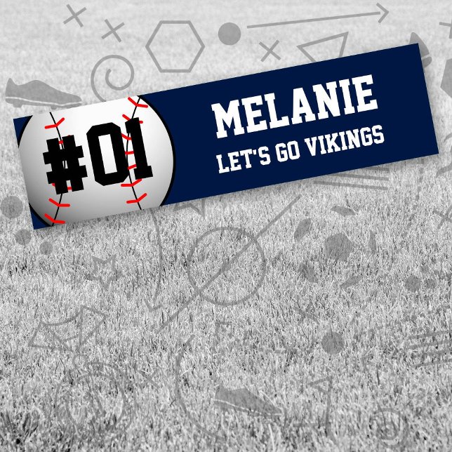 Pegatina Para Coche Equipo de béisbol blanco de la Marina (Navy and White Baseball Let's Go Team Bumper Sticker. Celebrate your high school or college athlete.)