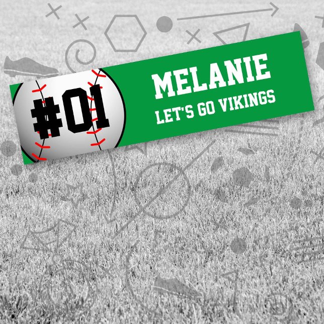 Pegatina Para Coche Equipo de béisbol blanco verde (Green and White Baseball Let's Go Team Bumper Sticker. Celebrate your high school / college athlete.)