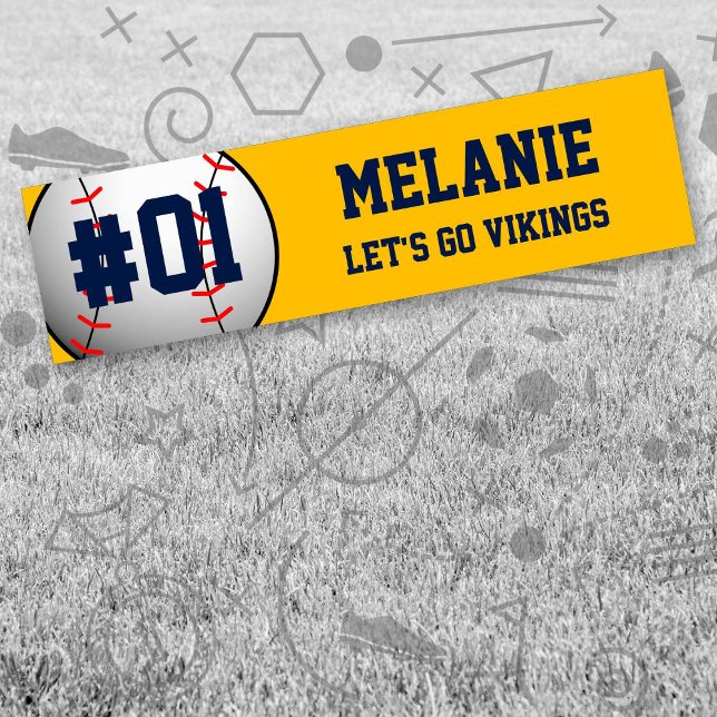 Pegatina Para Coche Equipo de béisbol Navy Gold (Navy and Gold Baseball Let's Go Team Bumber Sticker. Celebrate your high school or college athlete.)