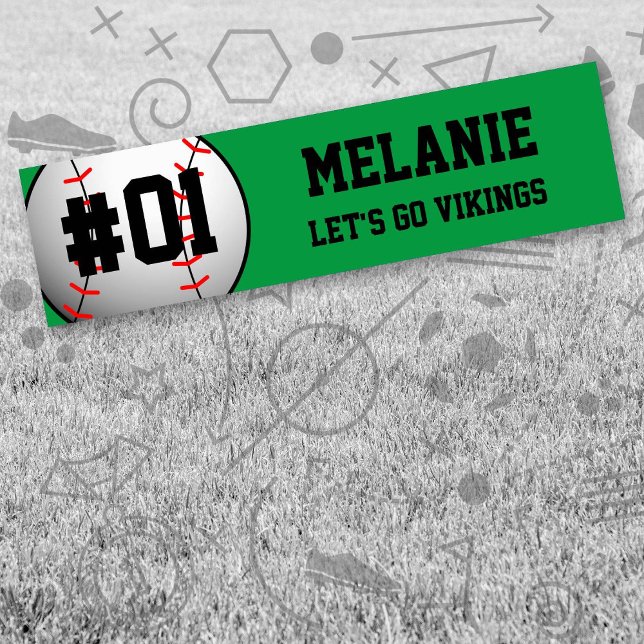 Pegatina Para Coche Equipo de béisbol negro verde (Green and Black Baseball Let's Go Team Bumper Sticker. Celebrate your high school / college athlete.)