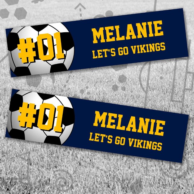 Pegatina Para Coche Equipo de fútbol de la Marina Gold (Navy and Gold Soccer Let's Go Team Bumper Sticker. Celebrate your high school or college athlete.)