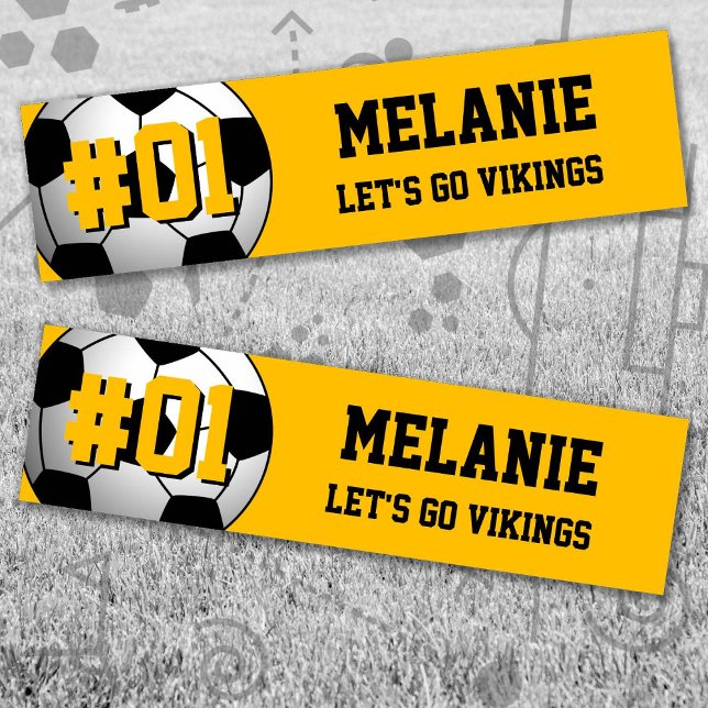 Pegatina Para Coche Equipo de fútbol de oro negro (Black and Gold Soccer Let's Go Team Bumper Sticker. Celebrate your high school or college athlete.)