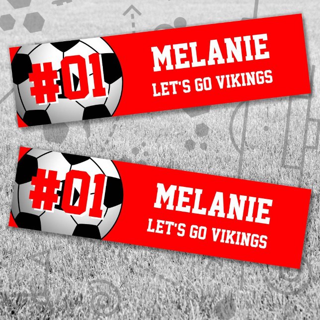 Pegatina Para Coche Equipo de fútbol rojo blanco (Red and White Soccer Let's Go Team Bumper Sticker. Celebrate your high school or college athlete.)