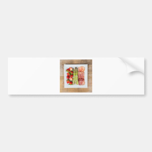 Pegatina Para Coche Espárragos verdes con jamón y fresas (Frente)