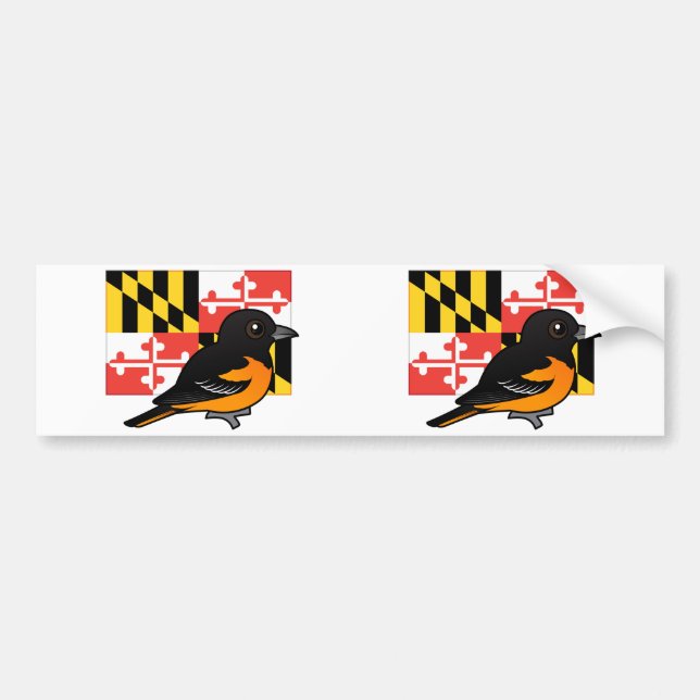 Pegatina Para Coche Estado Birdorable de Maryland: Baltimore Oriole (Frente)