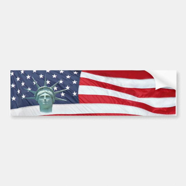 Pegatina Para Coche Estatua de la Libertad y Bandera Americana (Frente)
