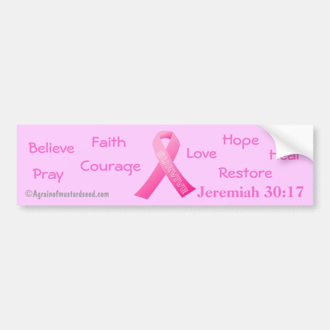 Pegatina Para Coche Faith Hope Love Survive Pink Ribbon (Frente)