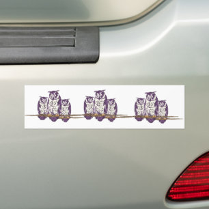 Pegatina Para Coche Familia de búhos geométricos estilizados morados