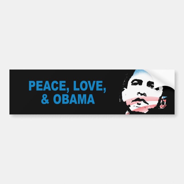 Pegatina Para Coche Favorable-Obama - PAZ, AMOR, Y OBAMA (Frente)
