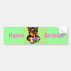PEGATINA PARA COCHE FELIZ CUMPLEAÑOS YORKIE POO