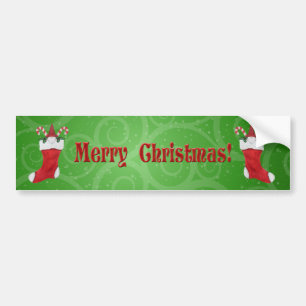 Pegatina Para Coche Feliz Navidad Gnomes Red Stockings Green Swirls