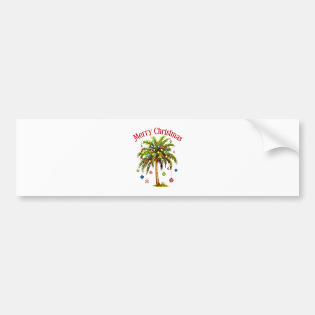 Pegatina Para Coche Feliz Navidad Palm Tree Light Tropical Hawaiano (Frente)